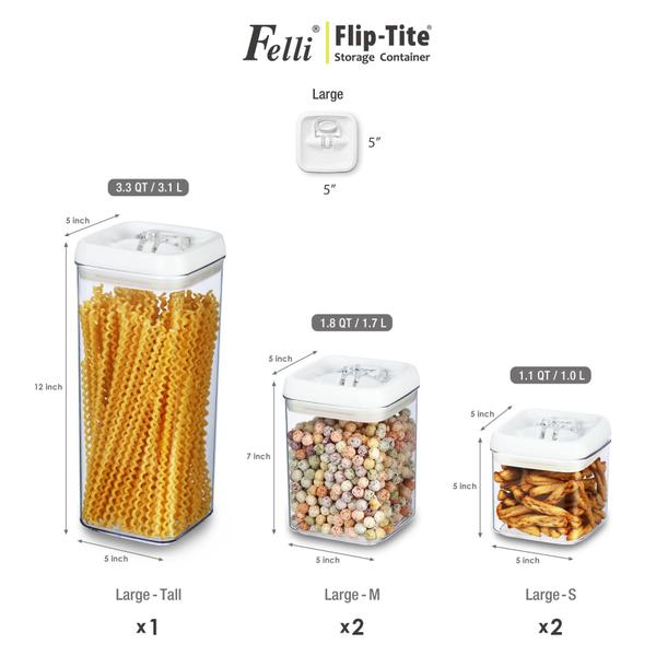 Imagem de Recipiente de armazenamento de alimentos Felli Flip Tite 5”, grande conjunto de 5 unidades