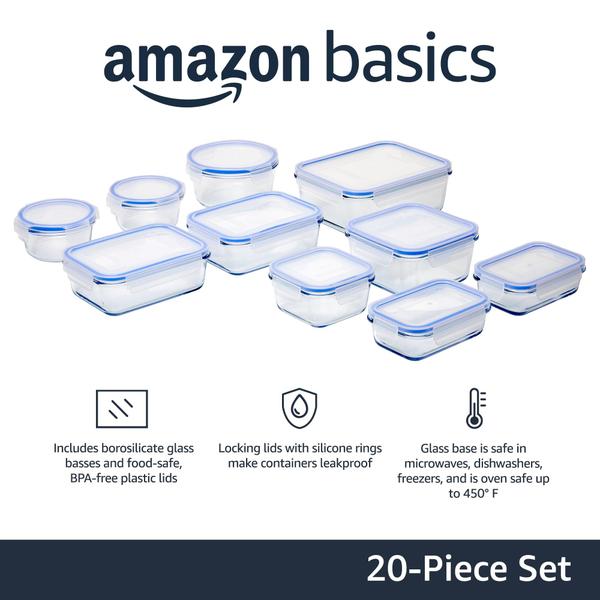 Imagem de Recipientes de armazenamento de alimentos Amazon Basics Glass de 20 peças