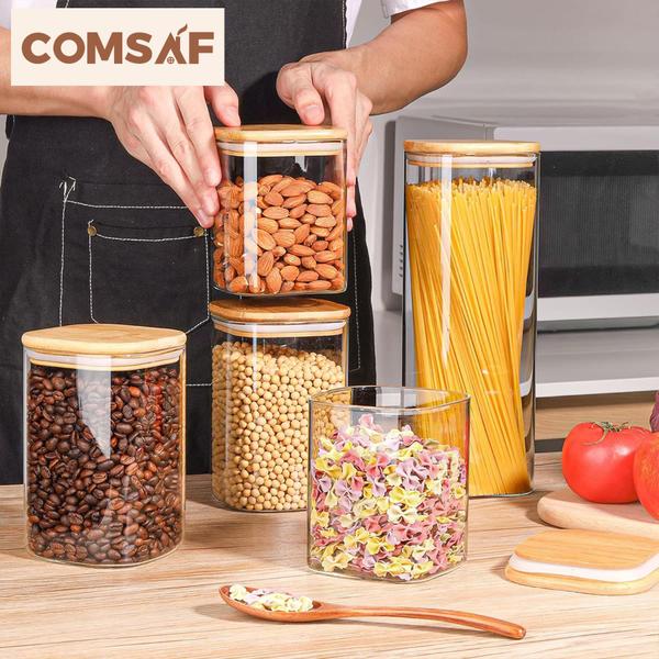 Imagem de Recipientes de armazenamento de alimentos ComSaf: conjunto de 6 vidros transparentes de 500 ml