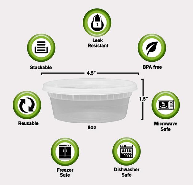 Imagem de Recipientes para alimentos SafeWare Deli Plastic 8 onças 50 conjuntos herméticos