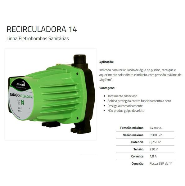 Recirculadora 14 Rowa - 220V - Monofásica Imagem de Recirculadora 14 Rowa - 220V - Monofásica