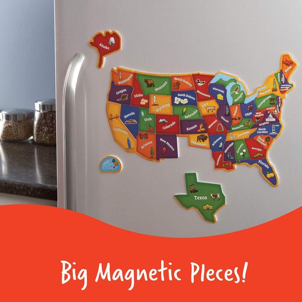 Imagem de Recursos de aprendizagem do Magnetic US Map Puzzle 44 peças para crianças a partir de 4 anos