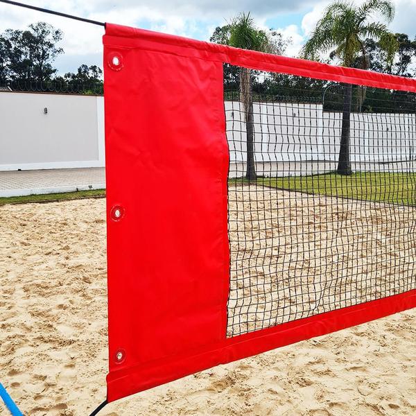 Imagem de Rede Beach Tennis com banda lateral Zaka Vermelha 8,60m x 0,80m