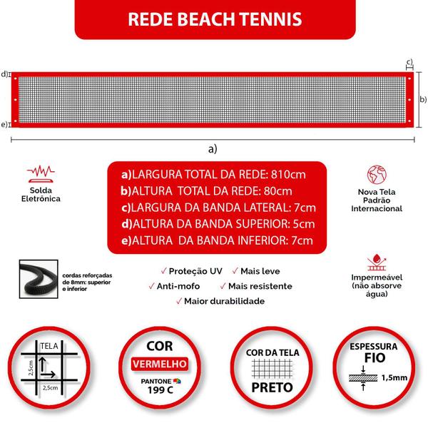 Imagem de Rede Beach Tennis Zaka Vermelha 8,10m x 0,80m