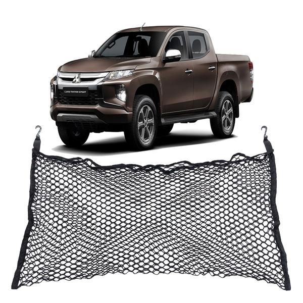 Imagem de Rede Bolsa Para Caçamba Mitsubishi L200 Triton 130x65 Reforçada Com Elástico Nas Pontas E Ganchos