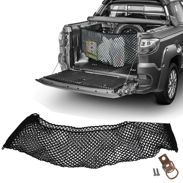 Imagem de Rede CargoBag Elástica de Contenção Bagagem Para Caçamba de Pickup Pick Up CargoNet Preta Universal Fiat Strada