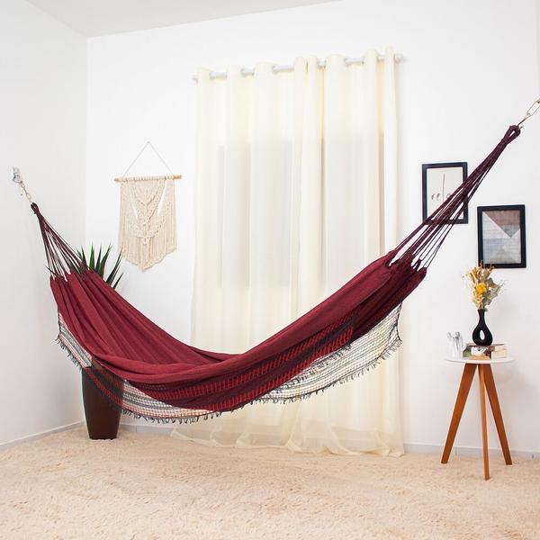 Rede de Dormir Jeans Life Vinho com Preto - REDESDEDORMIR Imagem de Rede de Dormir Jeans Life Vinho com Preto
