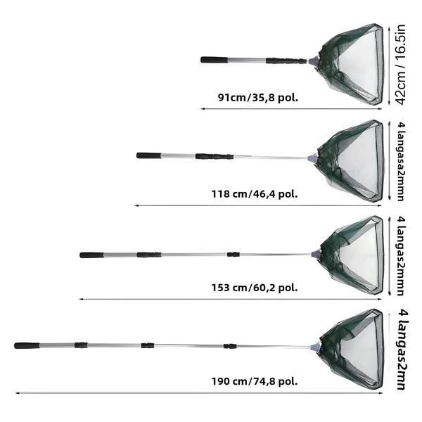 Imagem de Rede De Pouso De Pesca Em Liga De Alumínio, Durável, Telescópica, Extensão De 190cm, Malha Dobrável,