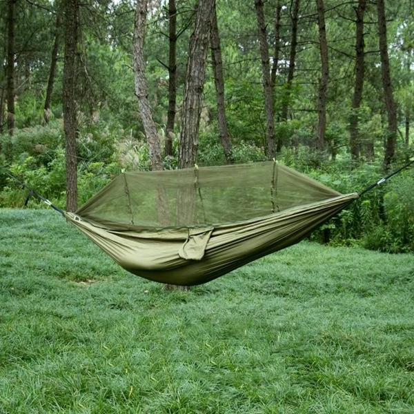 Imagem de Rede Para Descanso Compacta Resistente Leve Dormir Casal ou Solteiro Camping Caça Pesca Mosquiteiro Corda Mosquetão Fita