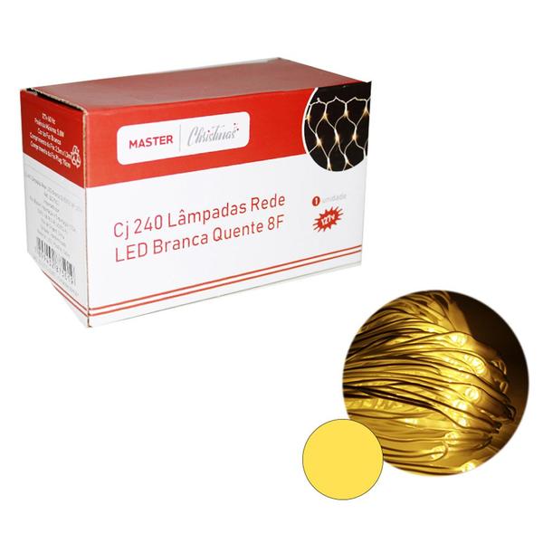 Imagem de Rede Pisca Pisca Led 8 Funções Natal Branco Quente 240 Lâmpadas 110v Enfeite