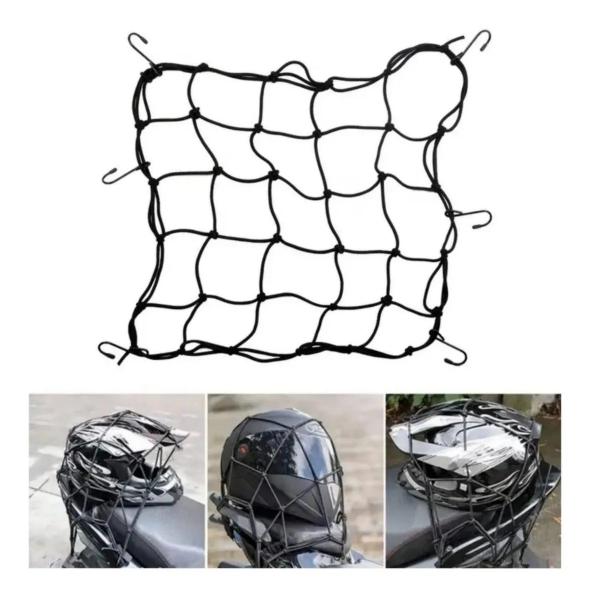 Imagem de Rede redinha tela para capacete moto elastica extensor 35x35 preto atacado 40 unidades - honda -