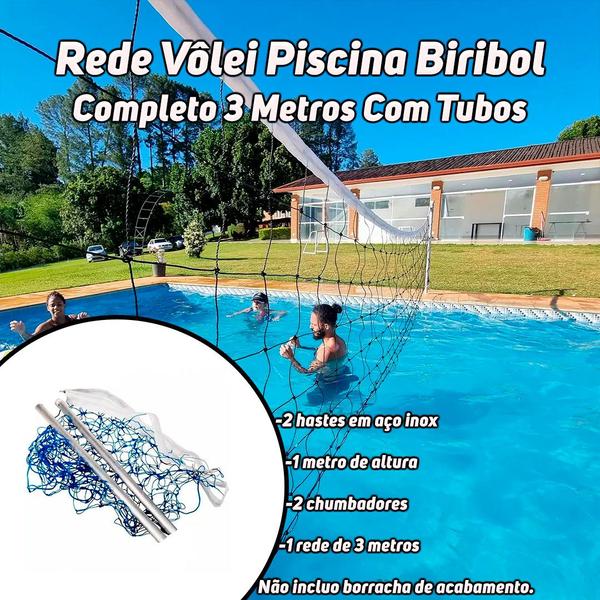 Imagem de Rede Vôlei Piscina Biribol Completo 3 Metros Com Tubos