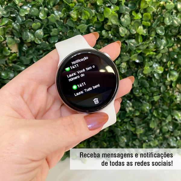 Imagem de Redondo Branco Smart Watch Presente para Paizão Com Bluetooth Para Chamadas Envio Já