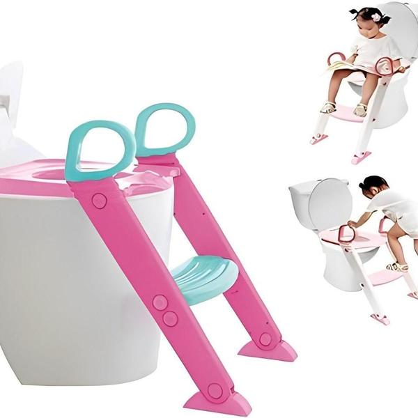 Imagem de Redutor Assento Sanitário Infantil Escadinha Baby Style Rosa