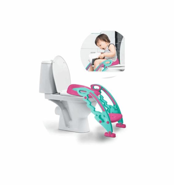 Imagem de Redutor Infantil com Escada para Assento Sanitário  - Rosa e Verde - Multikids