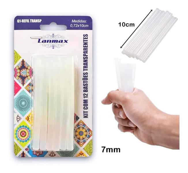 Refil Bastão Cola Quente Fino 12 un Silicone Artesanato 10cm - BERTO IMPORTS Imagem de Refil Bastão Cola Quente Fino 12 un Silicone Artesanato 10cm