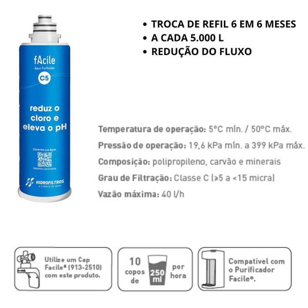 Imagem de Refil C5 Filtro Agua Purificador Facile Cap Hidrofiltros