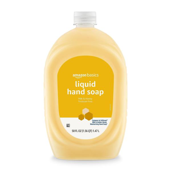 Imagem de Refil de sabonete líquido para mãos Amazon Basics Milk & Honey, 1,5 L, pacote com 2