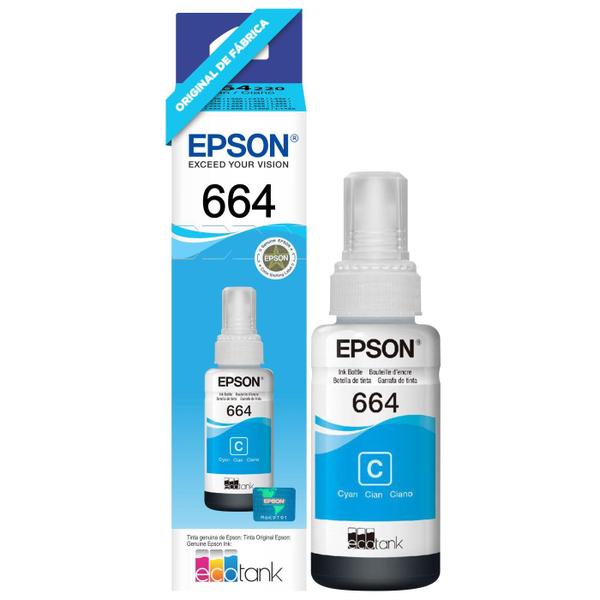 Imagem de Refil de Tinta Original Epson Ecotank T664 Compatível L121 L355 L365 L375 L395 L396 L455 L475 L495 L555 - Ciano T664220