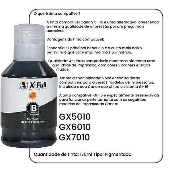 Refil de Tinta para Canon GI-16 Preto Para GX6010 - Xfull Imagem de Refil de Tinta para Canon GI-16 Preto Para GX6010