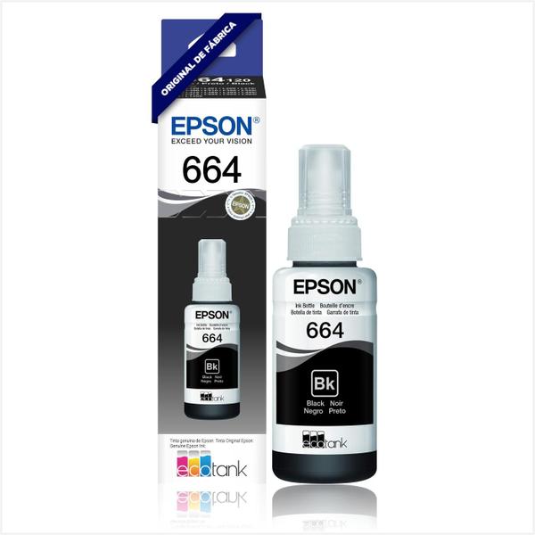 Refil de Tinta Preta Original Epson Ecotank T664 Compatível L121 L355 L365 L375 L395 L455 L475 L495 L555 L1300 - T664120 Imagem de Refil de Tinta Preta Original Epson Ecotank T664 Compatível L121 L355 L365 L375 L395 L455 L475 L495 L555 L1300 - T664120