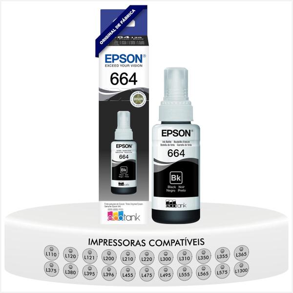 Refil de Tinta Preta Original Epson Ecotank T664 Compatível L121 L355 L365 L375 L395 L455 L475 L495 L555 L1300 - T664120 Imagem de Refil de Tinta Preta Original Epson Ecotank T664 Compatível L121 L355 L365 L375 L395 L455 L475 L495 L555 L1300 - T664120