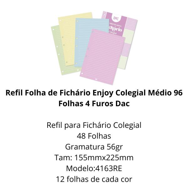 Imagem de Refil Folha de Fichário Enjoy Colegial Médio 48 Folhas 4 Furos Dac