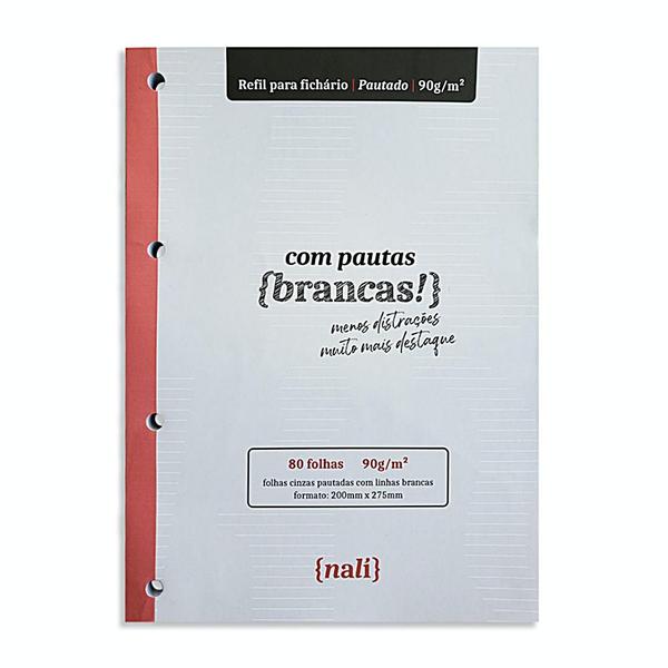 Refil folha para fichário A4 80 folhas - Pautado - NALÍ Linhas Brancas 90g/m2 Imagem de Refil folha para fichário A4 80 folhas - Pautado - NALÍ Linhas Brancas 90g/m2