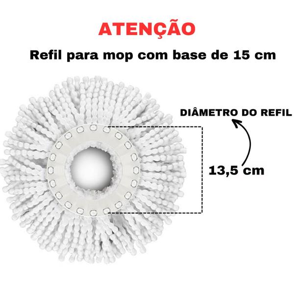 Imagem de Refil Mop Giratório Esfregão de Microfibra para Mop 9L com Encaixe 13,5cm - Kit com 1, 2, 3 ou 5 Unidades