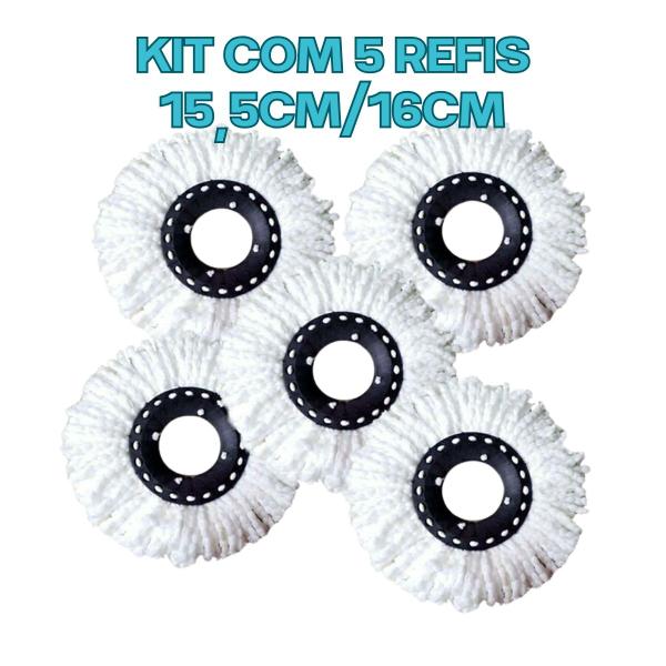 Imagem de Refil Mop Giratório Kit com 5 Unidades Microfibra para Mop 12L Encaixe 16cm