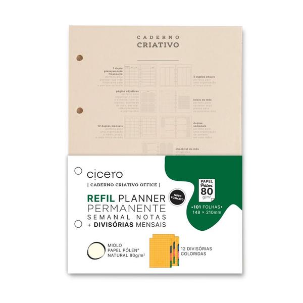 Imagem de Refil Planner Semanal Cicero Permanente 12 Divisorias 99 Fls Polen 80g A5