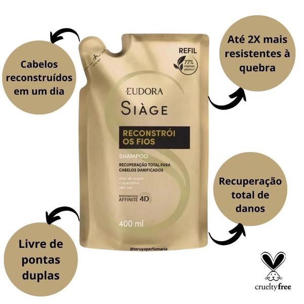 Imagem de Refil Shampoo Eudora Siàge Reconstrói Os Fios 400Ml