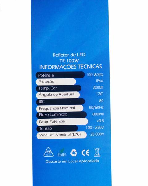 Imagem de Refletor 100w Led Bivolt  Branco Quente Ip66 - Megaace