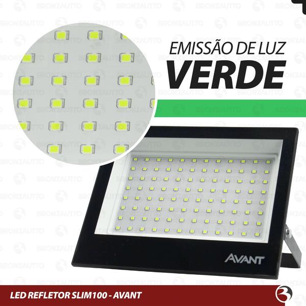 Imagem de Refletor 100w Led Verde Bivolt 110/220 Prova Dágua Holofote Decoração Jardim Slim Avant