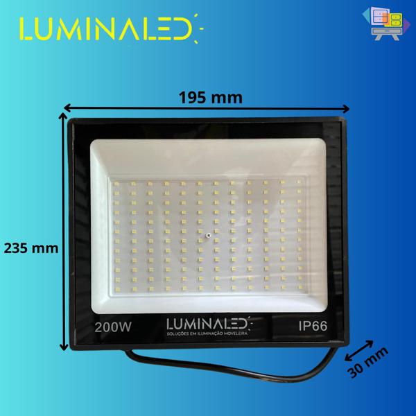 Refletor 200w 6500k Luz Fria Ip 66 Bivolt Casa Varanda Slim Garagem Pátio Terraço - Luminaled Imagem de Refletor 200w 6500k Luz Fria Ip 66 Bivolt Casa Varanda Slim Garagem Pátio Terraço