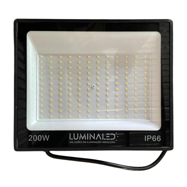 Refletor 200w 6500k Luz Fria Ip 66 Bivolt Casa Varanda Slim Garagem Pátio Terraço - Luminaled Imagem de Refletor 200w 6500k Luz Fria Ip 66 Bivolt Casa Varanda Slim Garagem Pátio Terraço