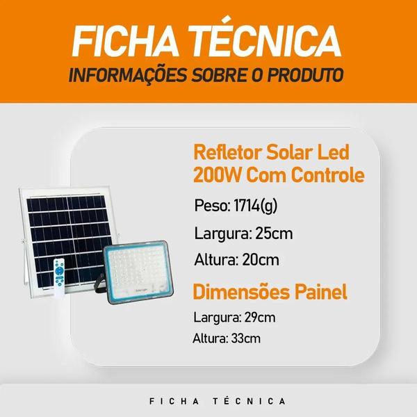 Imagem de Refletor 200W + Painel Solar Azul Led IP66 com Controle Remoto