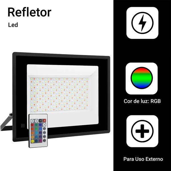 Imagem de Refletor 300W LED SMD Slim Mini Holofote RGB Colorido IP67 Bivolt