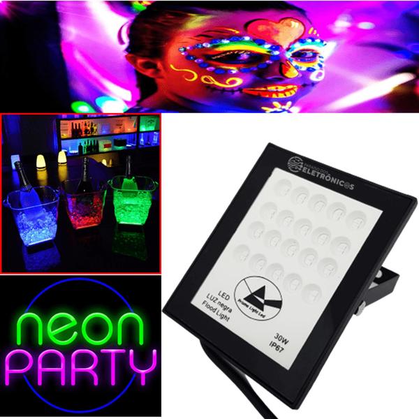 Imagem de Refletor 30w Uv Luz Negra Neon Dj Festas Pro Dágua Ideal Para Festas Estilo Balada Ye30010