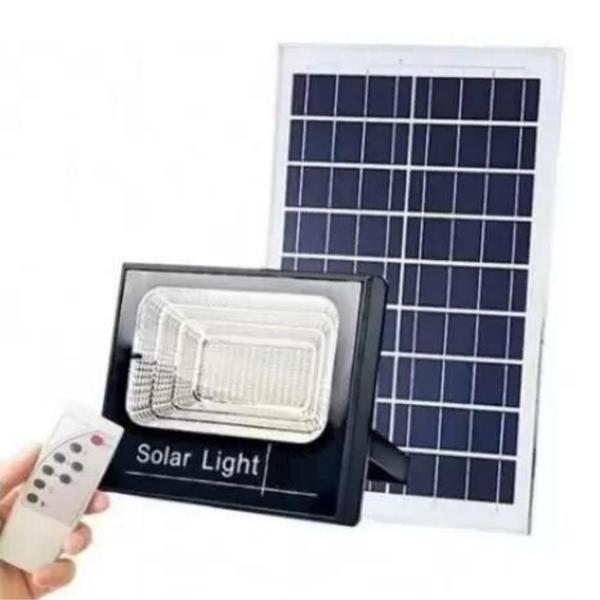 Imagem de Refletor 400W + Painel Solar LED Branco IP67 + Controle Remoto - Iluminação Int e Ext