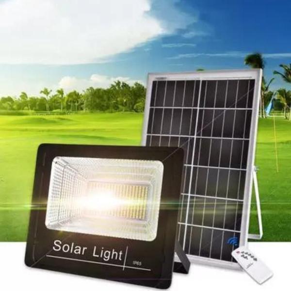 Imagem de Refletor 400W + Painel Solar LED Branco IP67 + Controle Remoto - Iluminação Int e Ext