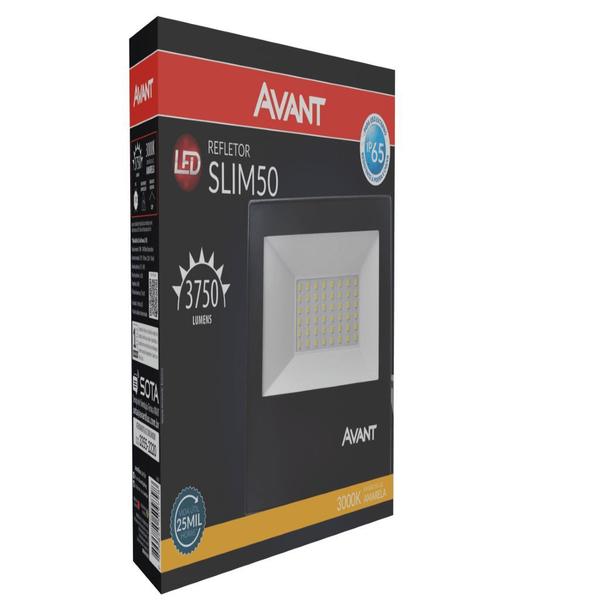 Imagem de Refletor Avant Led Slim Preto 50W Bivolt 3000K Luz Amarela