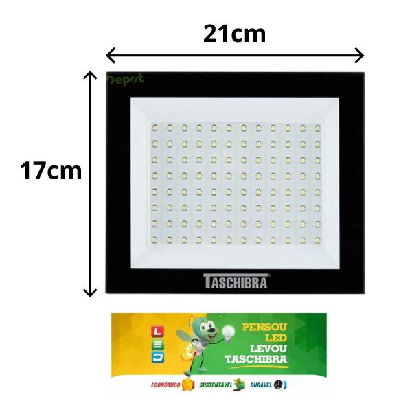 Imagem de Refletor De Led 100w  Externo Resistente Água Preto IP65 6500k Luz Branco Frio Taschibra