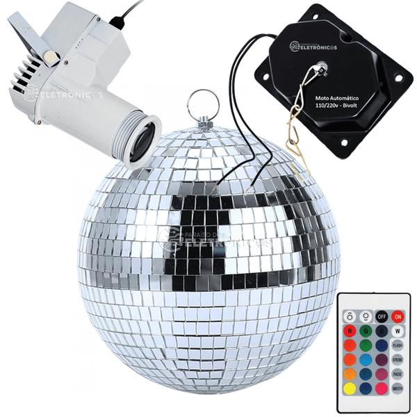 Imagem de Refletor E 1 Globo Bola Espelhado 30cm Rgb Com Motor Giratório Potencia KIT006 194882BR REFG30 REFMT