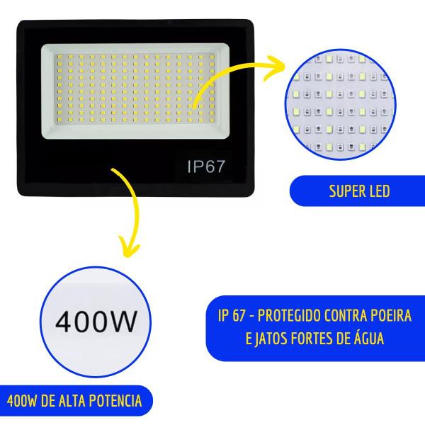 Imagem de Refletor Fio 400W Eletrico Holofote Potente Luz Led Iluminação Branco Frio