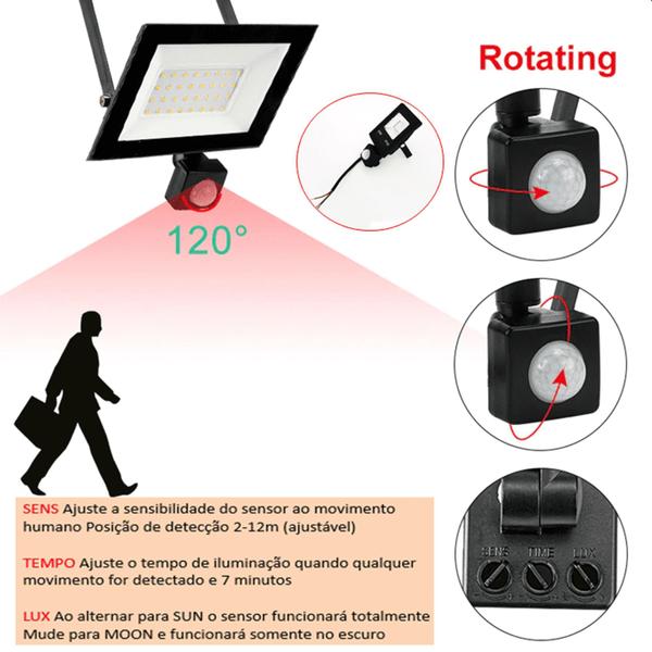 Imagem de Refletor Holofote Led 50w Sensor Presença Movimento Maior Eficência Luminosa LED50W