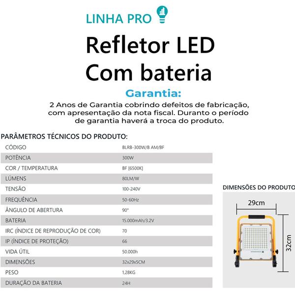 Imagem de Refletor Holofote Led C/ Bateria Recarregável Portátil 300W