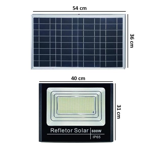 Imagem de Refletor Holofote Solar 600W 6000K+Placa Solar Prova Dágua