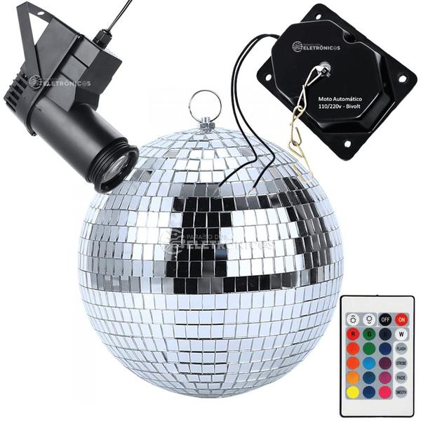 Imagem de Refletor Holofotes Com Motor Giratório E 1 Globo Bola Espelhado 30cm Festa KIT005 194882BR REFG30