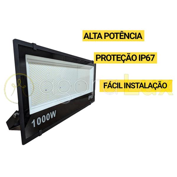 Imagem de Refletor led 1000w Branco Frio 6500k MGC Campo de futebol Quadra Poliesportiva Estacionamento Estádio